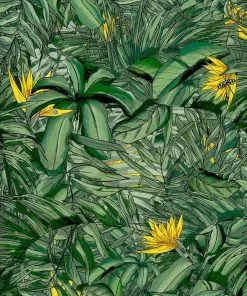 Brand Mckenzie Tropical Forest Wallpaper, Dark Green & Yellow Rose & Thorn 7 Brand Mckenzie Tropical Forest Wallpaper, Dark Green & Yellow Rose & Thorn