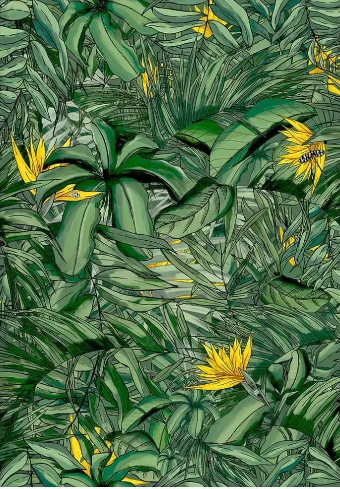 Brand Mckenzie Tropical Forest Wallpaper, Dark Green & Yellow Rose & Thorn 5 Brand Mckenzie Tropical Forest Wallpaper, Dark Green & Yellow Rose & Thorn