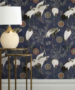 Mind The Gap Tsuru Indigo Wallpaper