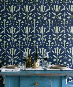 Mind The Gap Folk Couture Tulipan Indigo Wallpaper