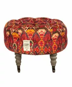 Mind The Gap Indigena Fez Tufted Stool - Uzbek Ikat Linen