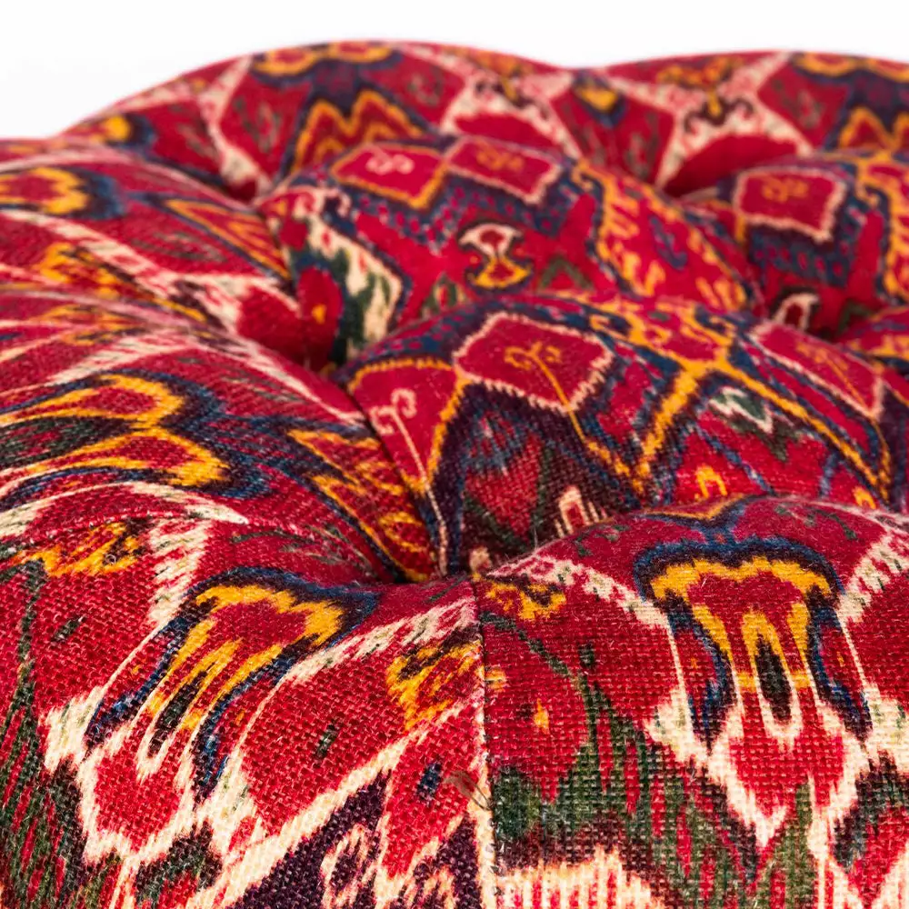 Mind The Gap Indigena Fez Tufted Stool - Uzbek Ikat Linen 6 Mind The Gap Indigena Fez Tufted Stool - Uzbek Ikat Linen