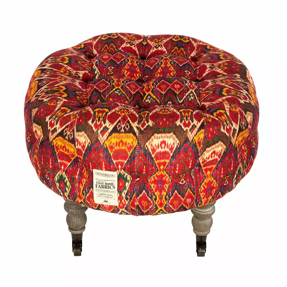 Mind The Gap Indigena Fez Tufted Stool - Uzbek Ikat Linen 7 Mind The Gap Indigena Fez Tufted Stool - Uzbek Ikat Linen