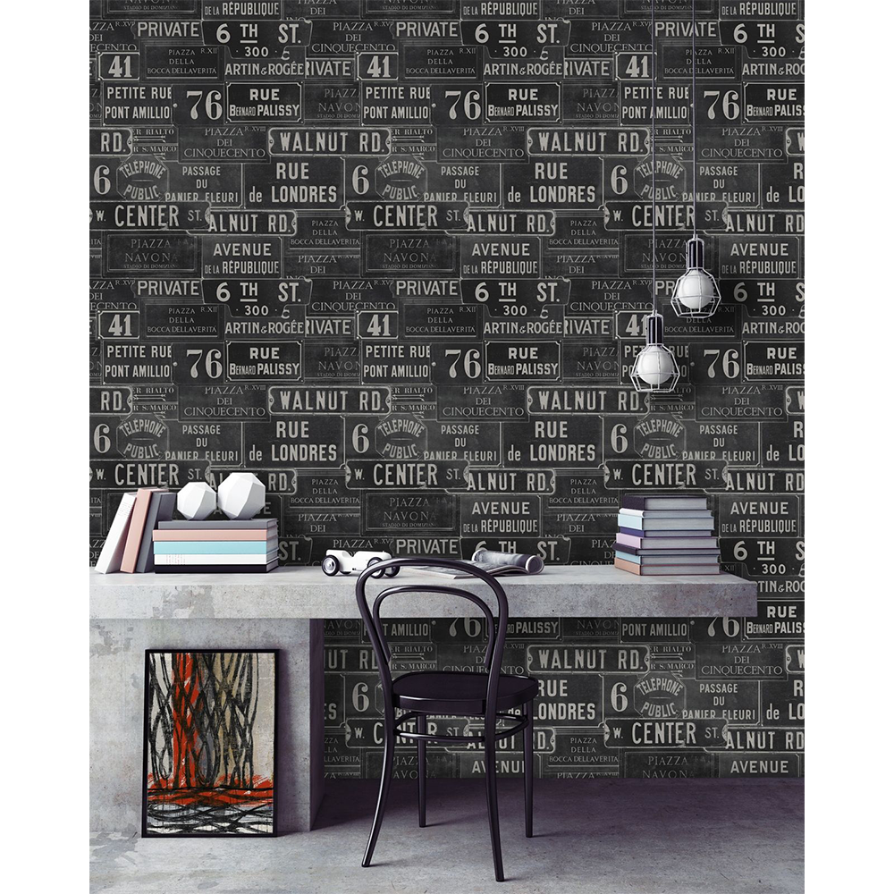 Mind The Gap Vintage Signs Anthracite Wallpaper Les Jardins Royaux 4 Mind The Gap Vintage Signs Anthracite Wallpaper Les Jardins Royaux