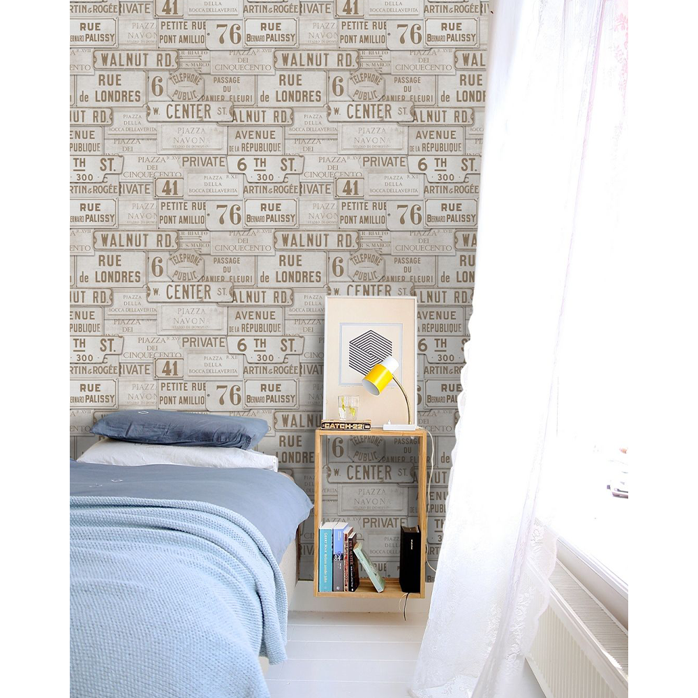 Mind The Gap Vintage Signs Anthracite Wallpaper Les Jardins Royaux 6 Mind The Gap Vintage Signs Anthracite Wallpaper Les Jardins Royaux