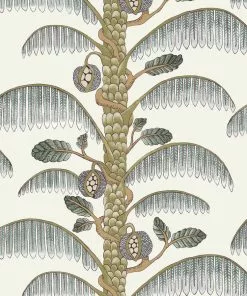 Josephine Munsey Palm Stripe Wallpaper In Clarke White Rose & Thorn